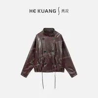 禾况HEKUANG琥珀流光【檀木琴枝】绵羊皮酷帅复古外套 W653 0581