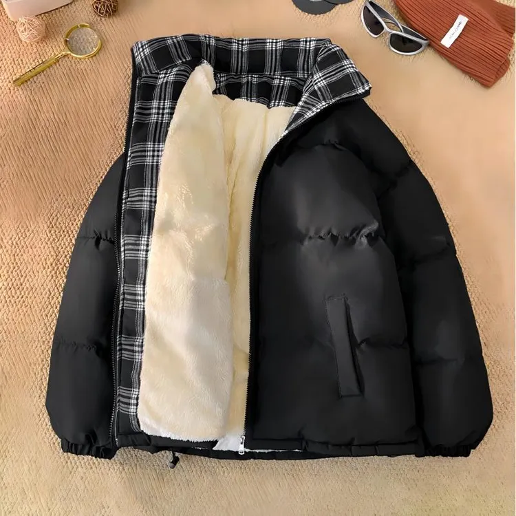 冬季棉服男2025新款学生面包服加厚加绒棉衣韩版保暖格子棉袄外套