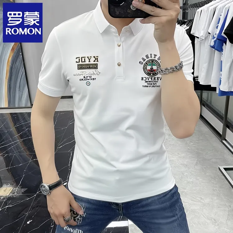 罗蒙夏季新款2025潮牌时尚修身帅气简约冰丝短袖T恤针织衫宽松潮t