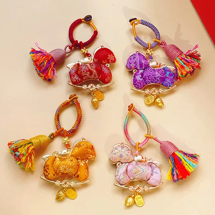 马上有钱非遗宋锦小马挂件包挂车挂钥匙扣双面马年吊坠新年礼物