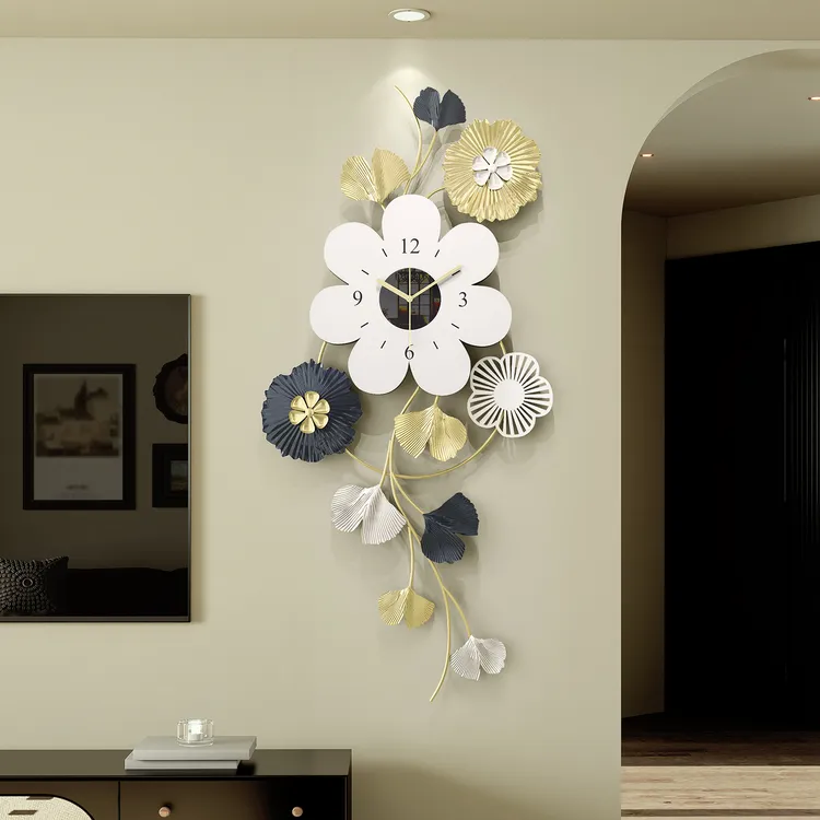 福运花开--美居一刻创意装饰挂钟客厅餐厅家用时钟静音钟表挂件