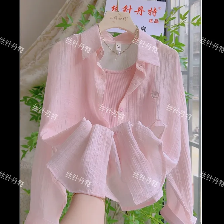 6802轻薄透气Polo领刺绣防晒衬衫女夏季新款薄款外穿长袖衬衣外套