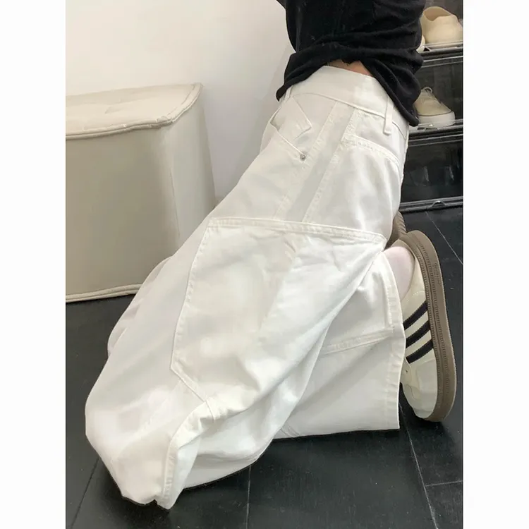 白色莱赛尔弯刀牛仔裤女2025夏季新款设计感休闲宽松显瘦阔腿裤子