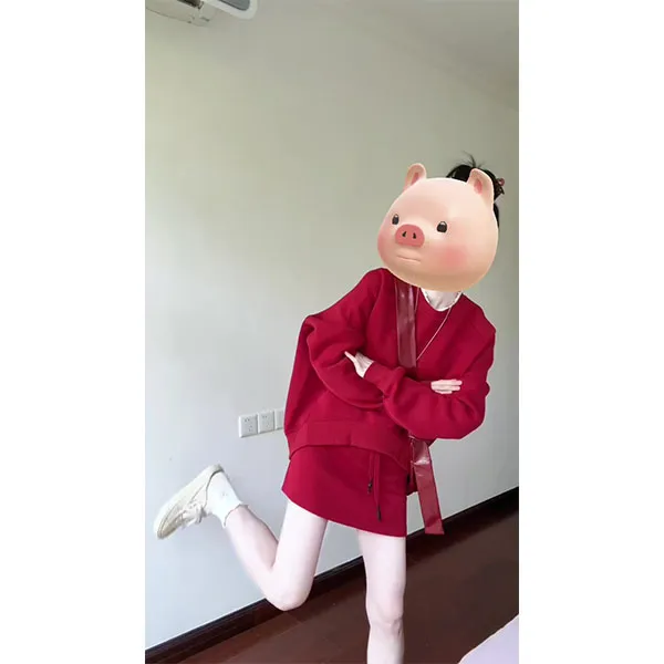 韩版简约高级感套装2025春秋新款圆领卫衣+半身裙宽松气质两件套