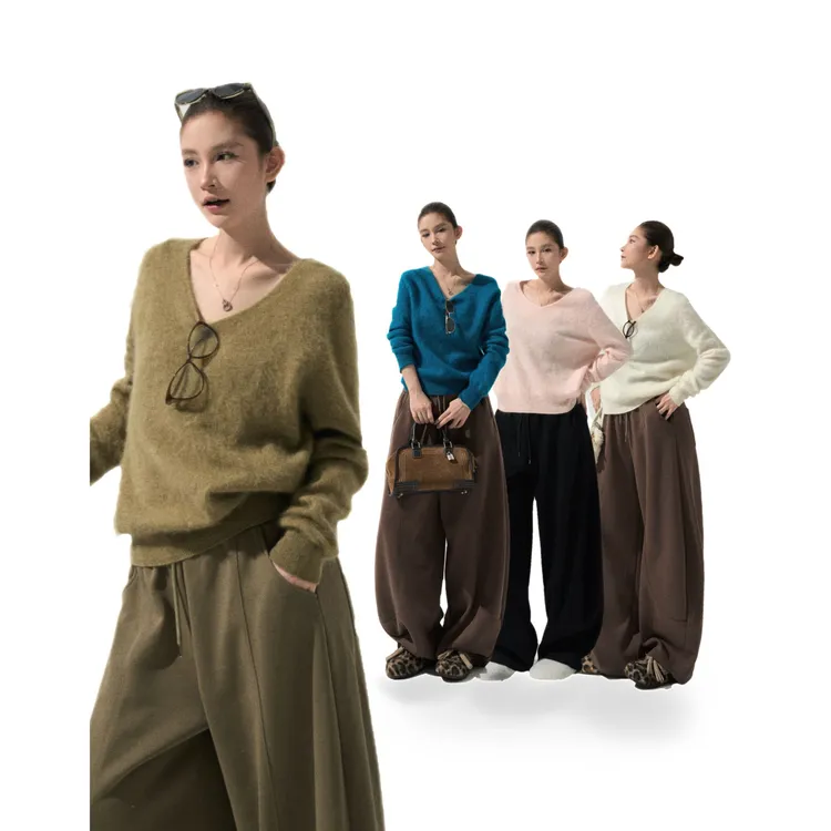 11/01【糖霜森林】冬季纯色V领毛衣女百搭宽松长袖上衣针织衫50895