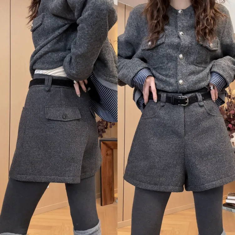 小静静一会【纽扣口袋短裤】2025d冬季新款百搭显瘦休闲裤2601D06