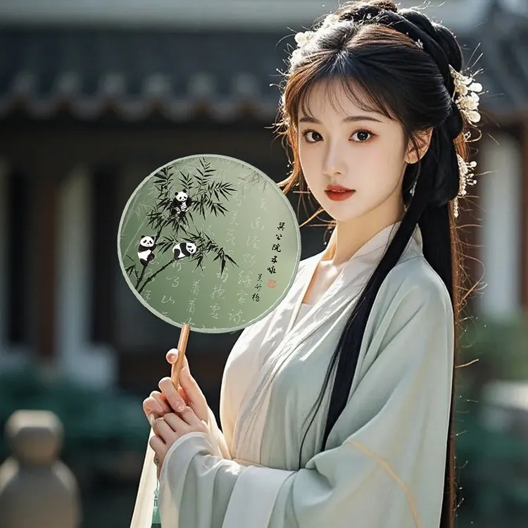 古风圆扇子中国风古典女汉服芒种舞蹈扇半透明长柄团扇异形宫扇子