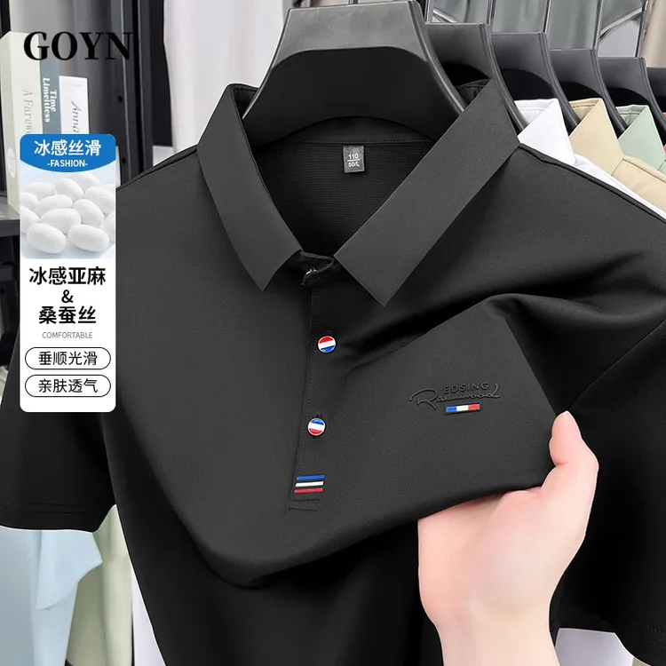 GOYNpolo衫t恤2025夏季新款男士翻领时尚印花透气休闲男装短袖T恤