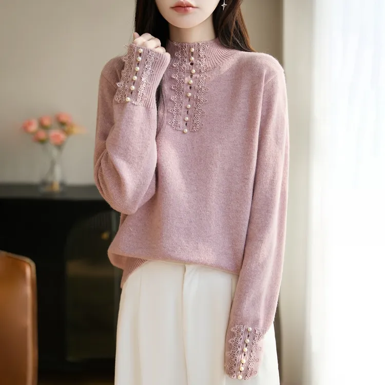 品牌撤柜正品秋冬珍珠扣羊毛针织衫高级感时尚内搭保暖打底衫厚款