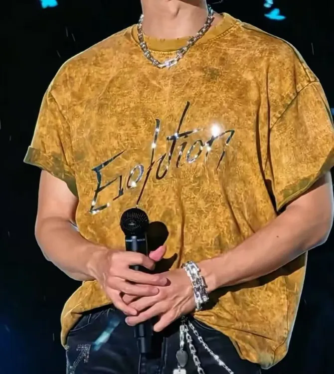 （广州进化版卷边款）峰哥演唱会上身同款休闲纯棉男女情侣T恤