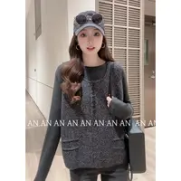C09331秋季穿搭洋气针织毛衣亮片马甲背心+内搭打底衫两件套