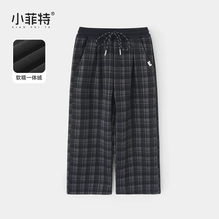 小菲特女童冬加绒格子裤中大童保暖直筒裤儿童加厚长裤HNKD56955