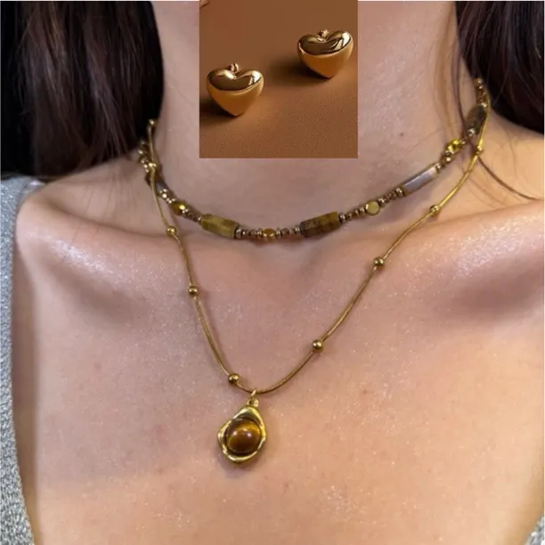 不锈钢项链 发3个【2项链+1耳钉】不易变色首饰饰品小众千金风1025