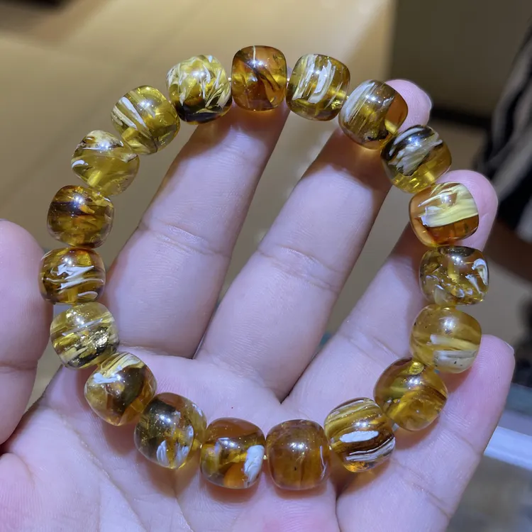 12mm拉丝蜜蜡老型手串男士气质轻奢时尚复古经典黄色单圈女款手工