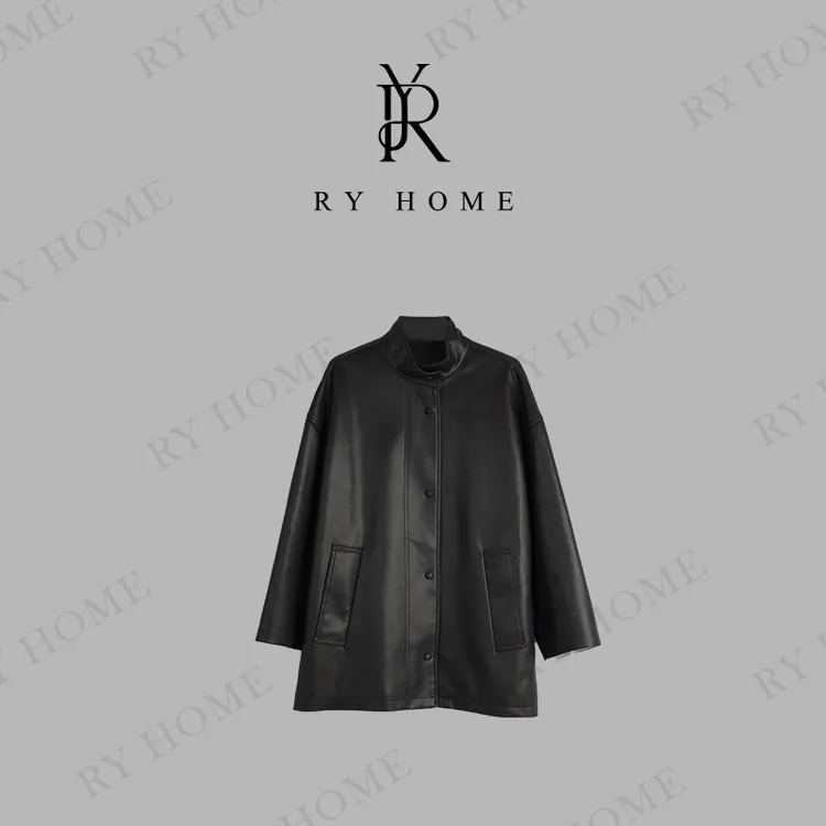 【容雨RYHOME】新款时尚立领中长款皮衣外套252W2291