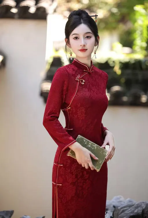 【秋款好运连连】中国风中式婚庆秋季红色旗袍显瘦时尚A10