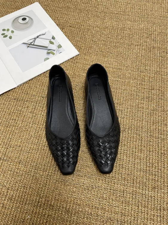 真皮断码清仓法式方头编织浅口单鞋女低跟2025春秋新款通勤平底鞋