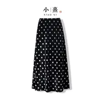 【晚倾】2025新款秋季新中式国风A字裙女款宽松圆点丝绒半身裙长裙