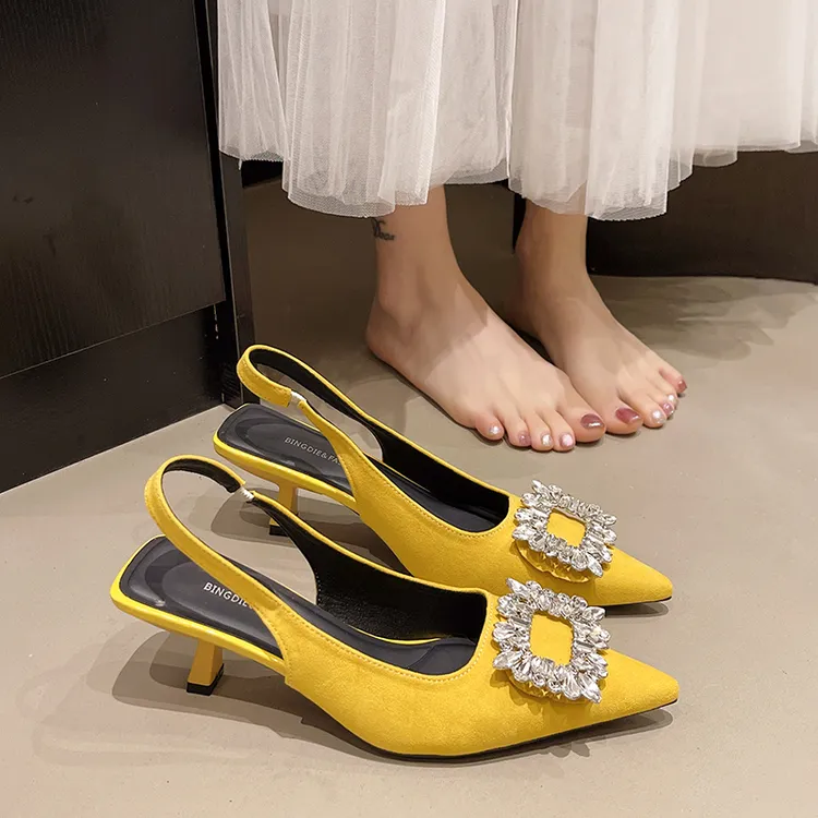 法式名媛尖头高跟鞋女2025夏季新款水钻气质包头后空凉鞋女配裙子