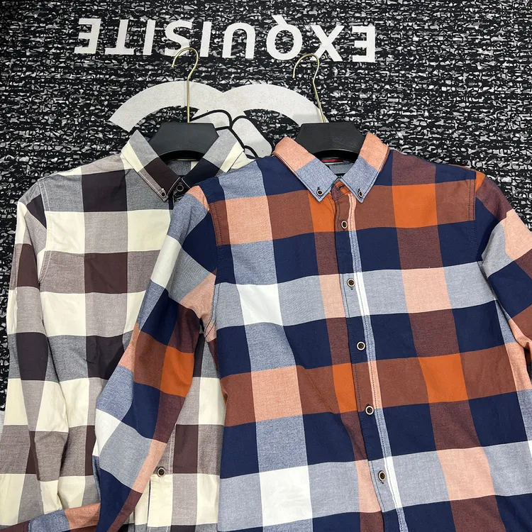春秋季新款长袖衬衫中青年男女同款时尚撞色格子纯棉百搭休闲衬衣