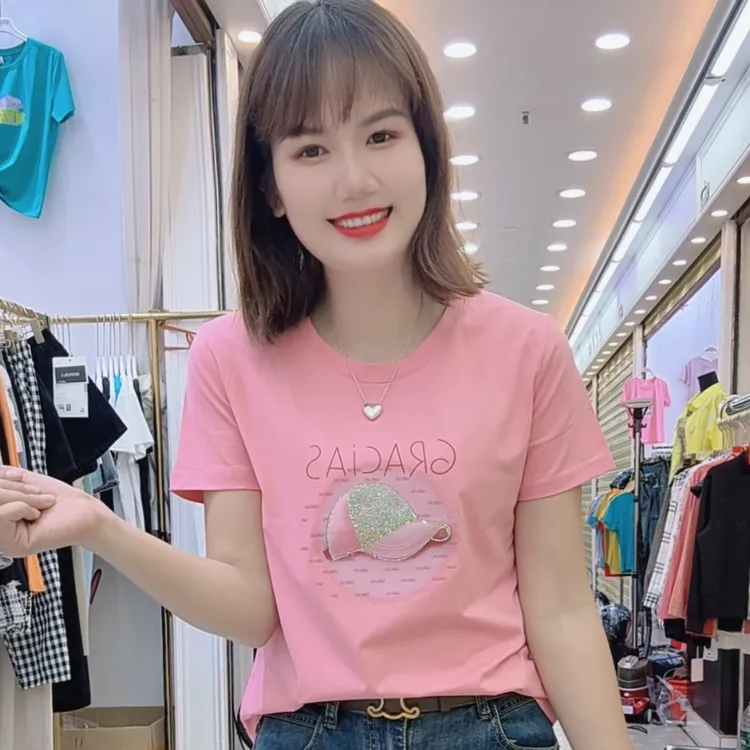 0209款时尚烫钻百搭休闲新款韩版潮流女装夏季短袖T恤
