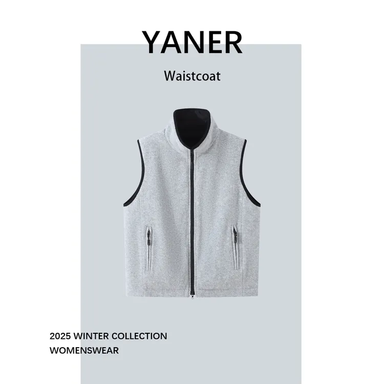 YANER/燕尔澳洲美丽诺羊毛×内蒙古山羊绒混纺双面穿白鹅绒马甲