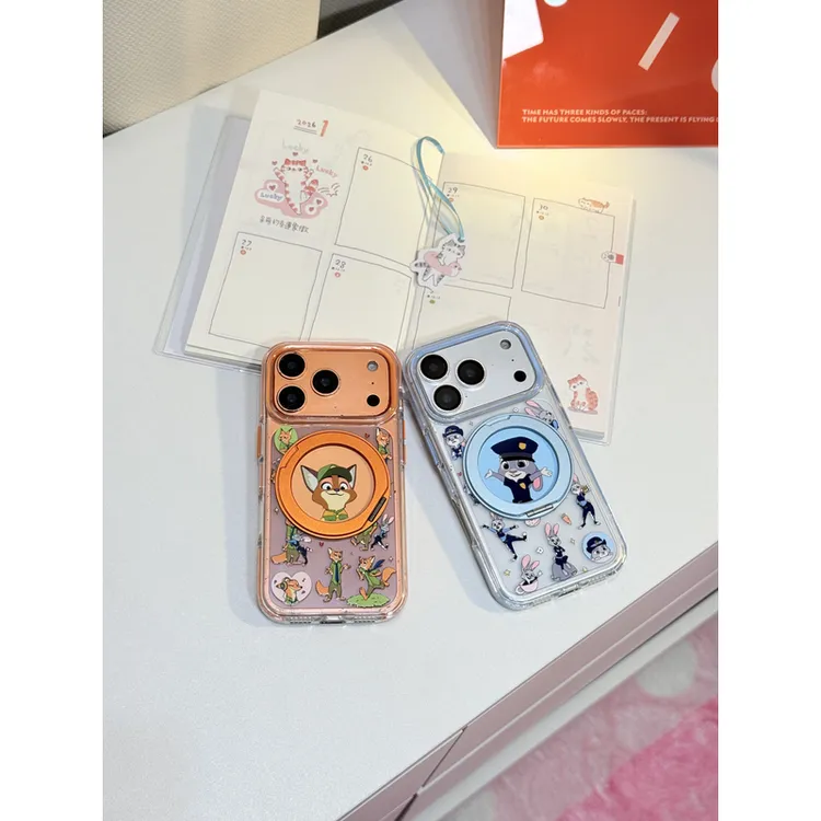 朱迪尼克动物城透明支点手机壳适用苹果17promax防摔折叠创意支架