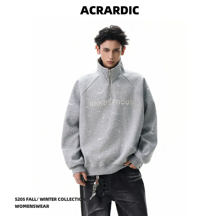 ACRARDIC美式重磅泼墨字母半拉链卫衣男小众vibe痞帅宽松套头上衣