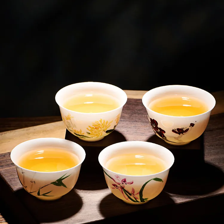 另味景德镇白瓷手绘手彩功夫茶杯潮州骨瓷单丛岩茶若琛蛋壳杯茶具