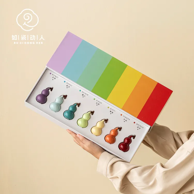 如瓷动人七彩葫芦茶宠摆件中式高档文创小摆件装饰品乔迁生日礼物