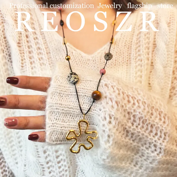 Reoszr/洛恣 钛钢项链 【小花】原创设计手工编织花朵彩石毛衣链