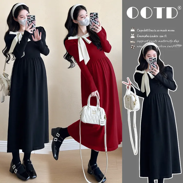孕妇连衣裙2025秋冬新款韩版时尚茶歇气质显瘦显高网红连衣裙
