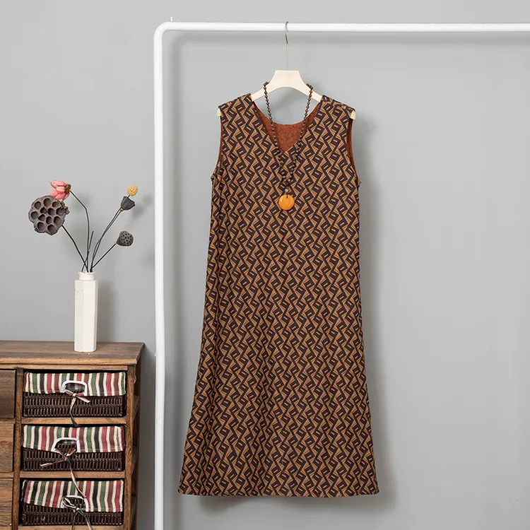 yifucai/伊芙彩2025年夏季设计感无袖连衣裙女气质宽松中长裙子