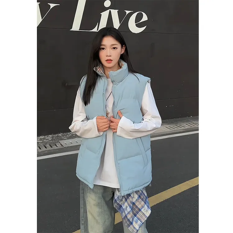 cleanfit格子立领马甲男女保暖外穿坎肩棉服冬季新款宽松休闲外套