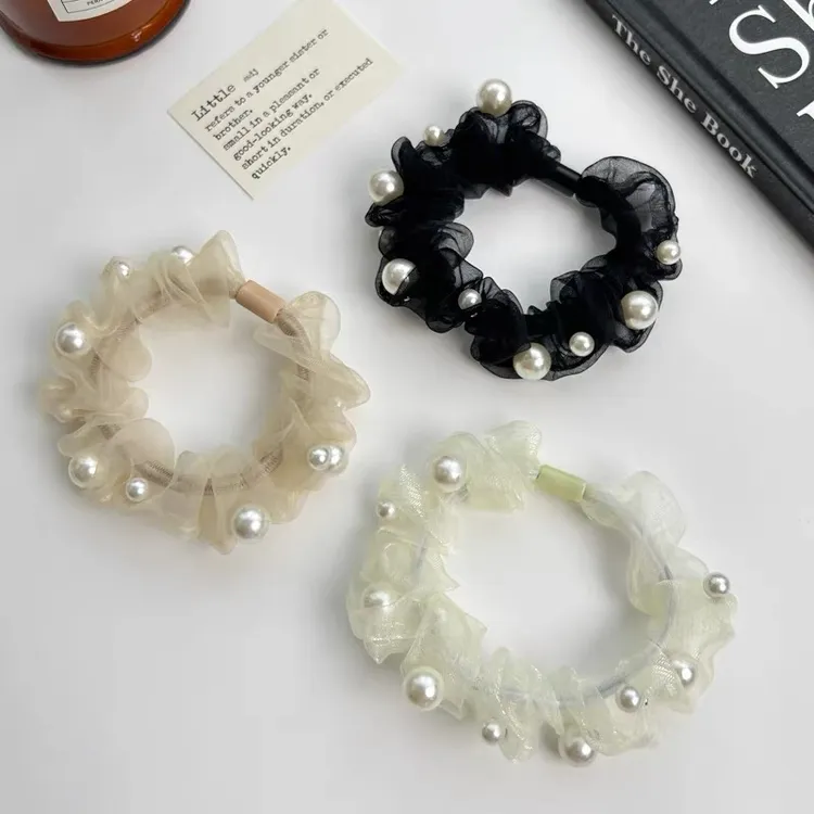 依牧韩系东大门同款甜美超仙欧根纱大肠发圈钉珠气质优雅发圈