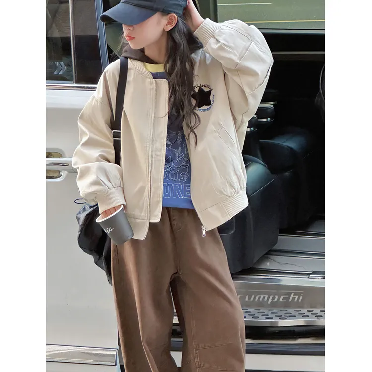 K29833孙小美美式复古女童棒球服2025秋装新款儿童外套女大童上衣