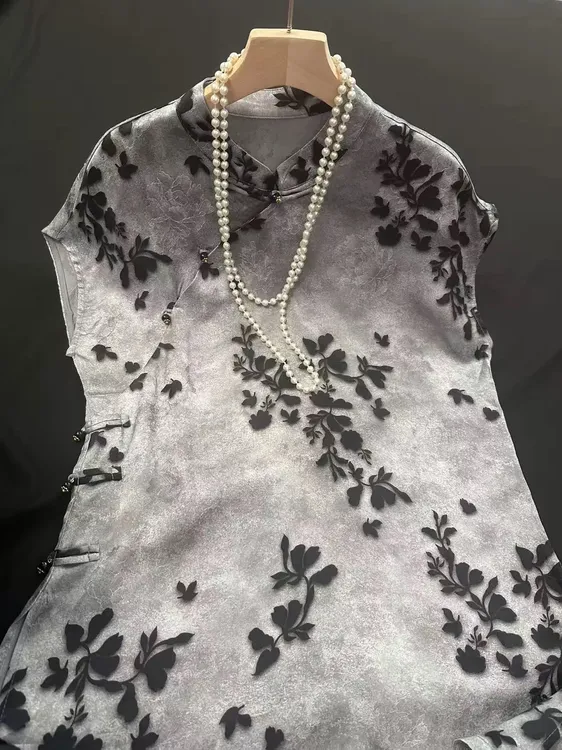 「奥黛」常熟斜襟提花中长款款立领上衣网红中式百搭上衣女