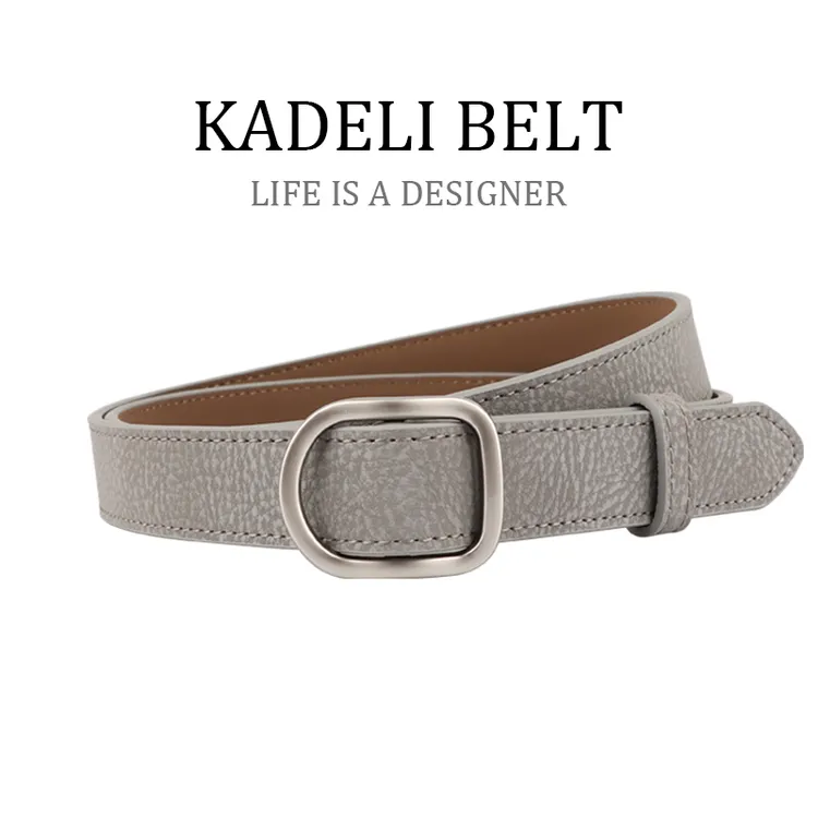 浅灰色2026春款小个子真皮免打孔绿色腰带女款时尚无孔牛皮皮带