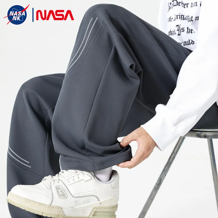NASA联名裤子男款秋冬季美式潮牌运动休闲裤灰蓝色宽松直筒长裤男