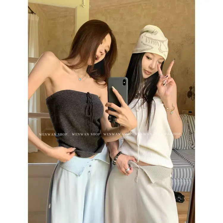 【原生美女】2色！绑带纯欲百搭针织抹胸背心