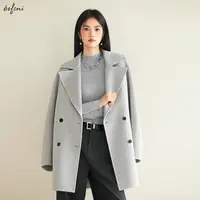 伊芙丽大翻领双排扣毛呢外套显瘦女气质大衣2025冬新款1G9970131
