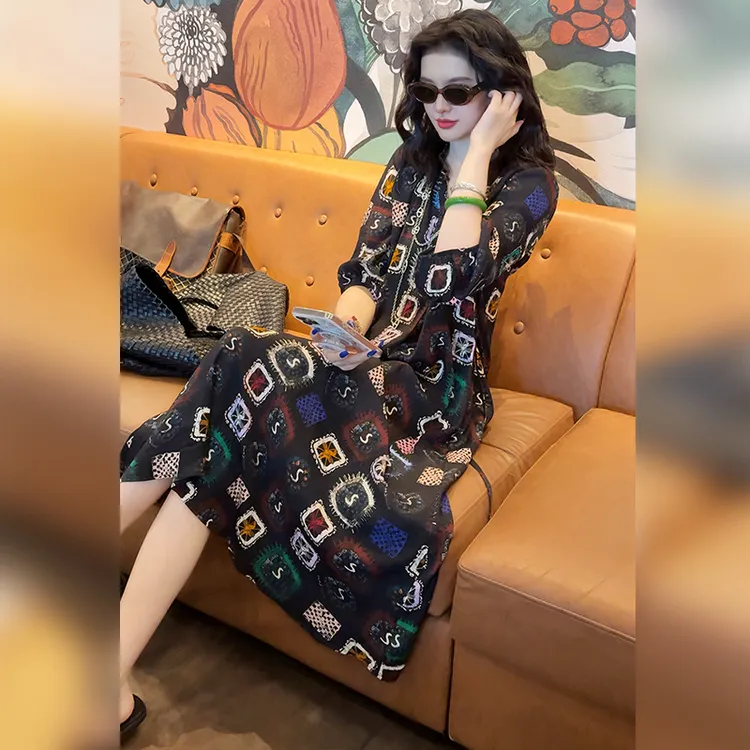 【Linda姐高端线】时尚复古慵懒气质长裙法式连衣裙子AS5LYH1555