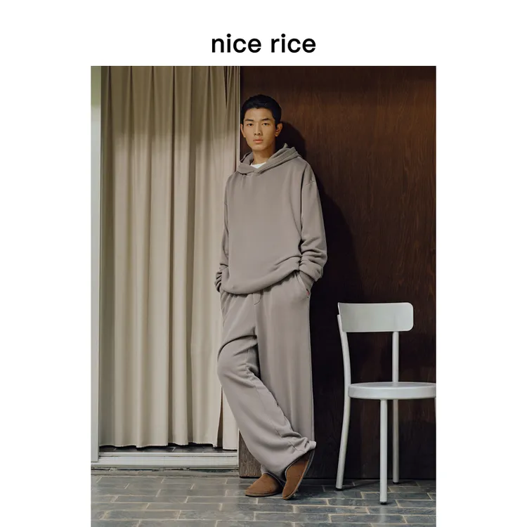 nice rice好饭 25冬季新品285G宽松弯刀水洗针织长裤NHD12088