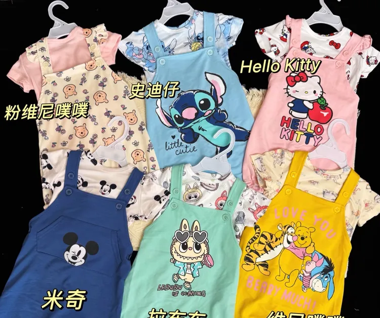 卡通女A类宝宝连体衣夏款短袖背带裤长袖幼儿哈衣夏季