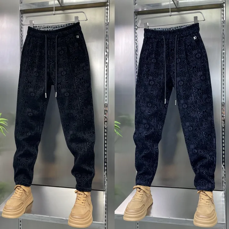 2025冬季新款欧货高档植绒加绒加厚弹力小脚裤防风舒适休闲裤男裤