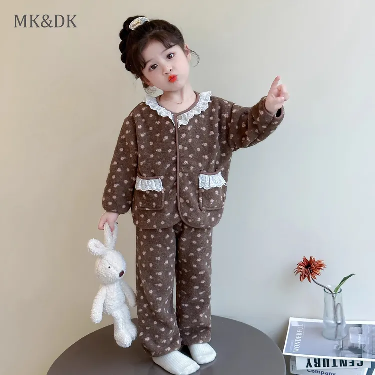 MK&DK女童睡衣秋冬2025新款儿童珊瑚绒女宝宝法兰绒家居服套装秋