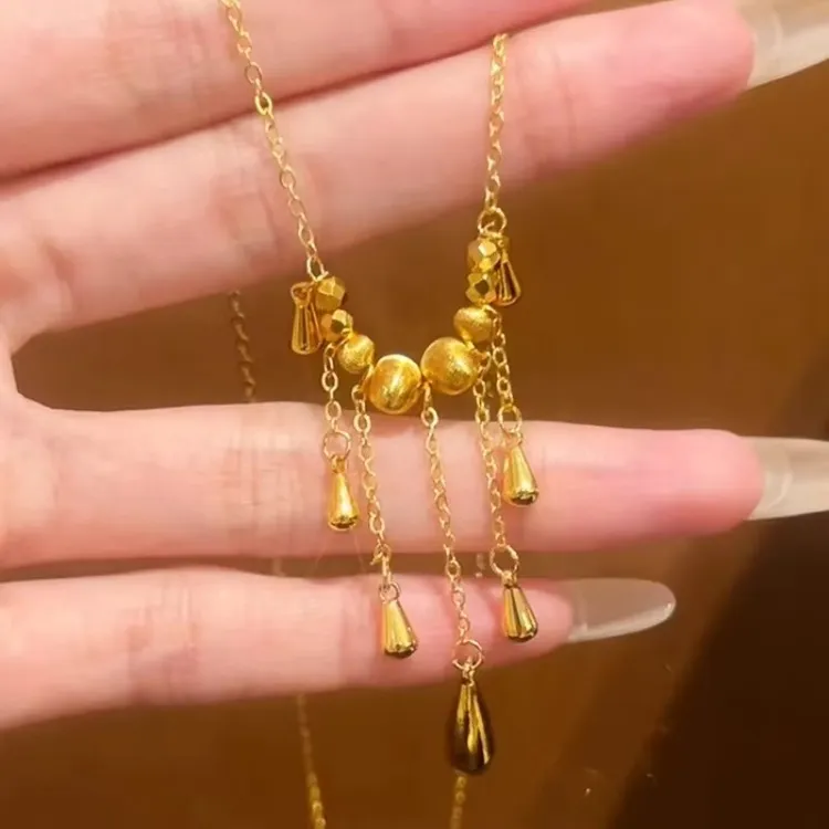 铜合金项链 猫眼流苏水滴项链女法式轻奢百搭灵动感锁骨链金色