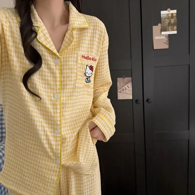 黄格小猫云朵棉睡衣秋冬季女款爆款2025新款家居服长袖长裤套装