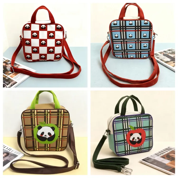 设计师原创熊猫卡通休闲简约款手提包时尚百搭小包包方盒子包单肩