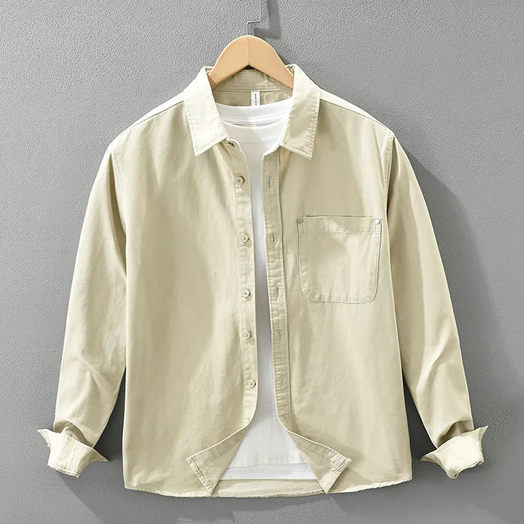 工装新款长袖衬衫男士时尚百搭文艺休闲宽松上衣 7806